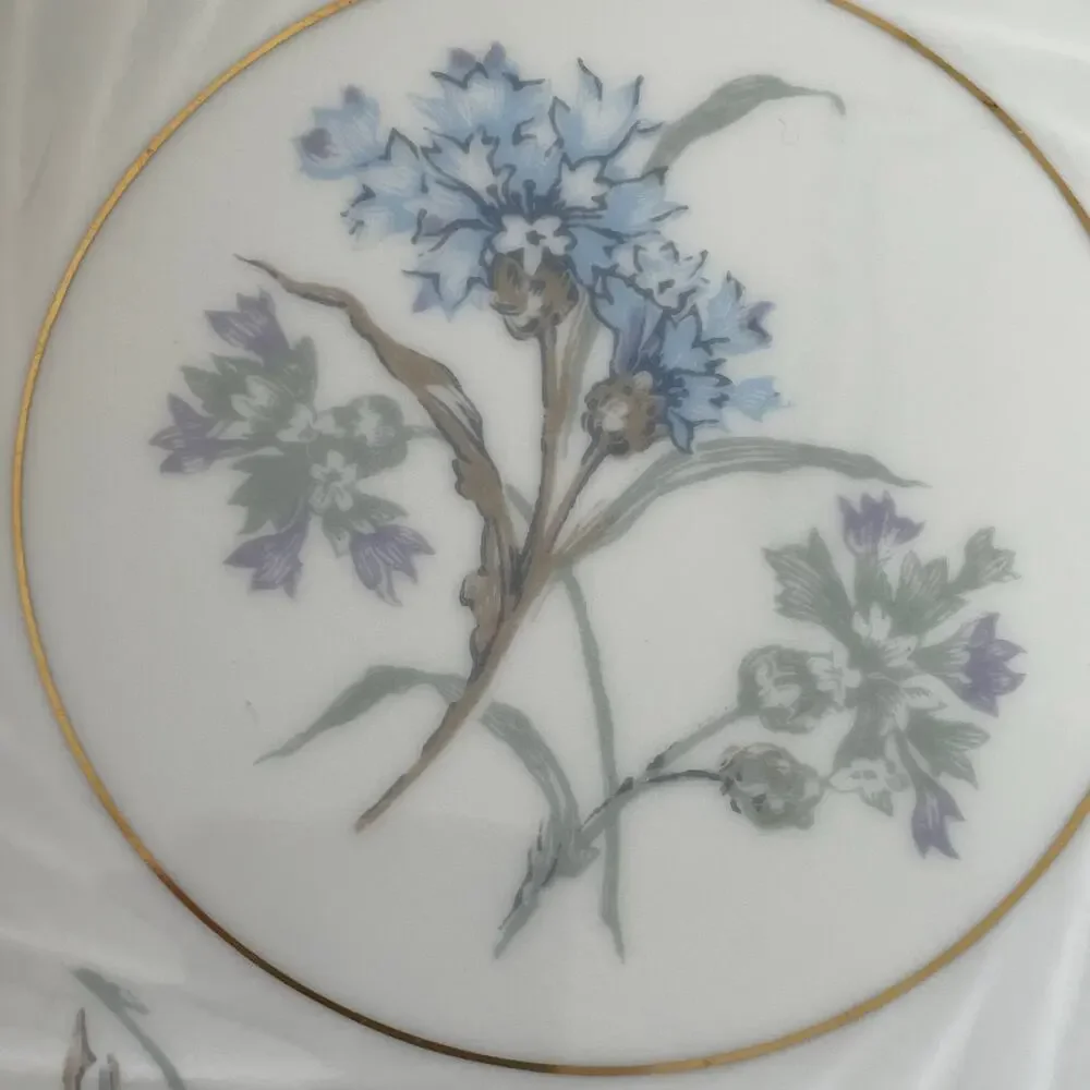 Haviland Limoges Bergere Berry Bowl Set 4 Dessert Dish Blue Flowers Gold Verge